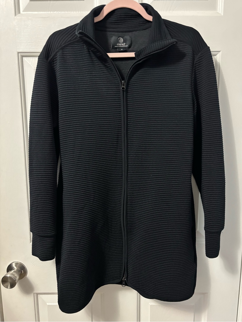 MPG Women's Black Ribbed Zip-Front Utility Jacket Size Medium